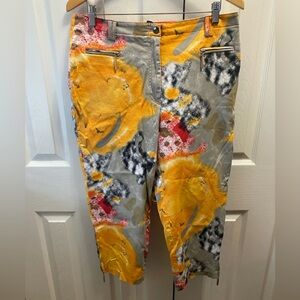 jamie sadock Gold/Gray Abstract Print Straight Leg High Rise Golf Capri Pants 14